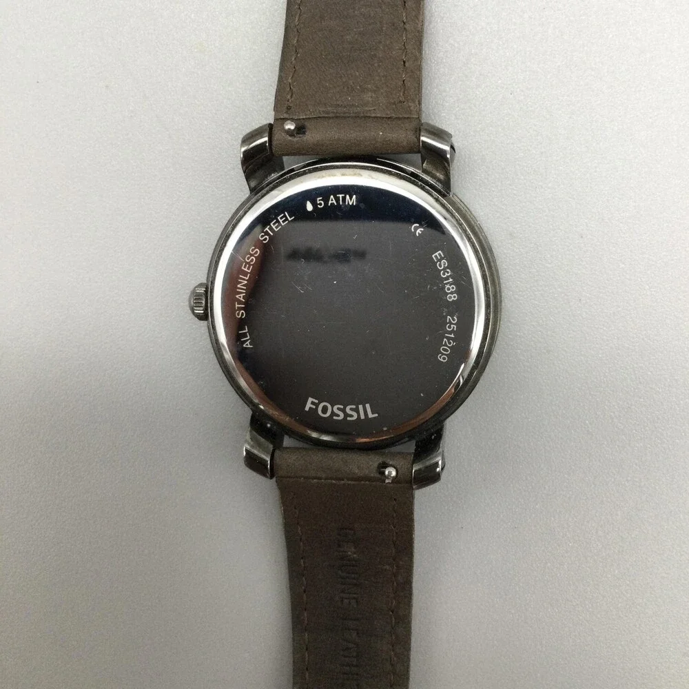 Fossil Emma ES3148 Womens Watch 38mm MOP Brown Leather Crystals New Battery